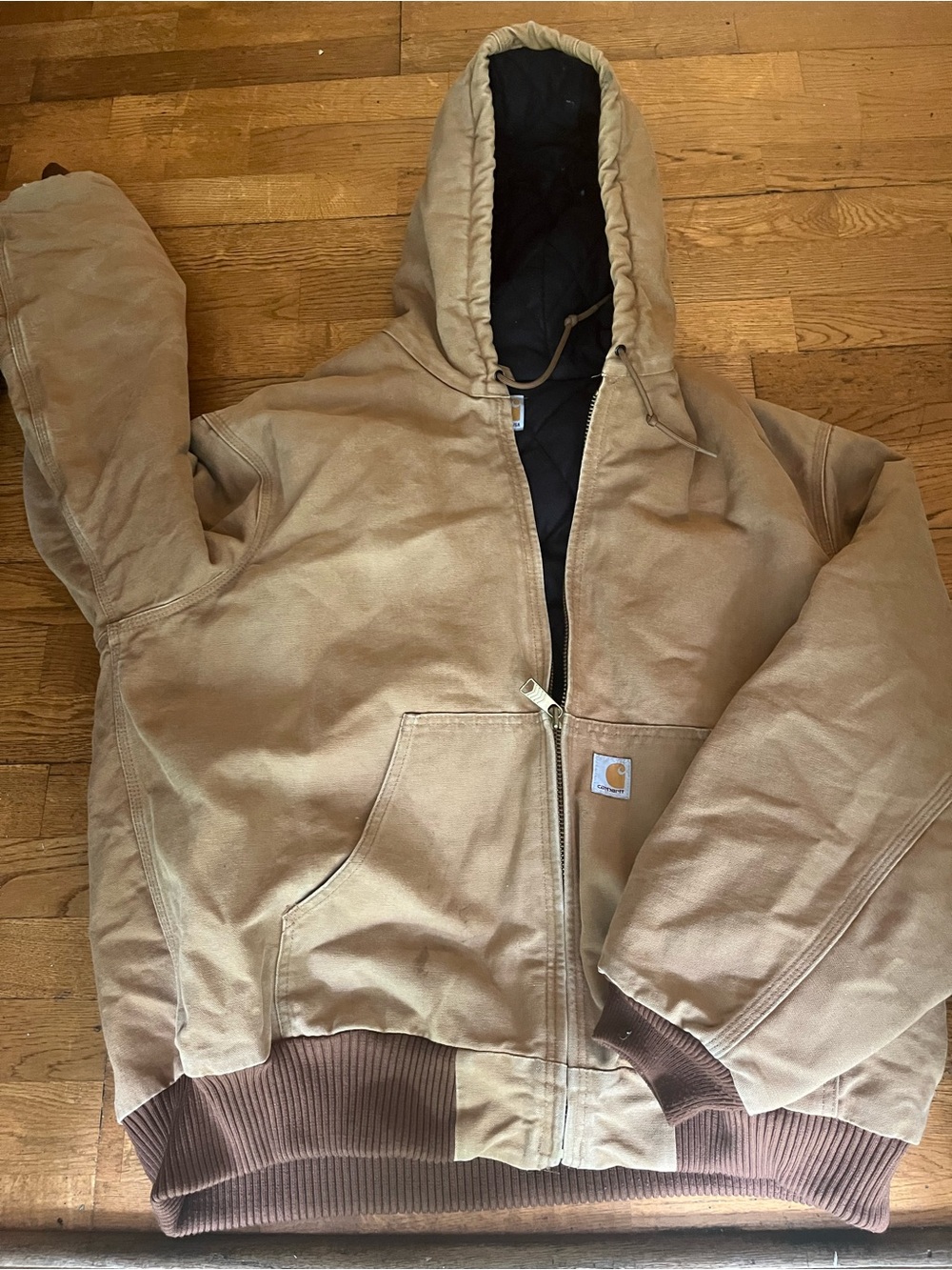 Carhartt Men's Hooded Quilted-Lined Puffer Jacket in Tan